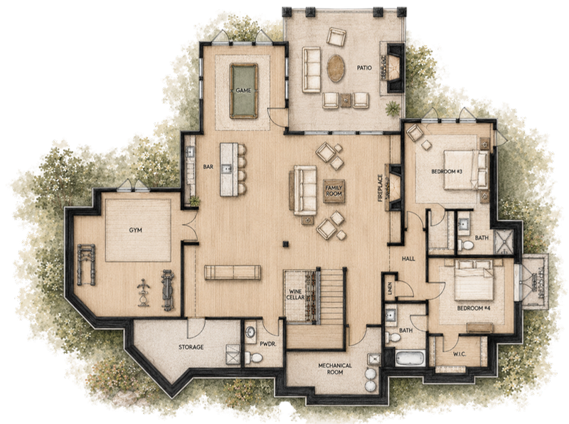 Lower-level floor plan for 96 Split Rock